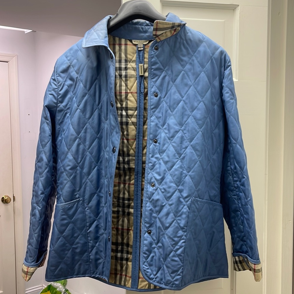 Burberry size small light blue quilted jacket